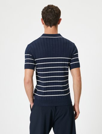 Polo Yaka Triko Tişört Kısa Kollu Dokulu Kalça Boy Regular Fit