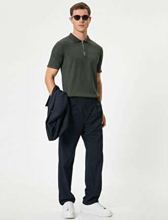 Polo Yaka Triko Kazak Yarım Fermuarlı Kısa Kollu