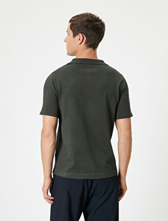 Polo Yaka Triko Kazak Yarım Fermuarlı Kısa Kollu