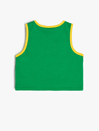 Crop Atlet Spor Temalı Bisiklet Yaka Renk Bloklu Pamuklu