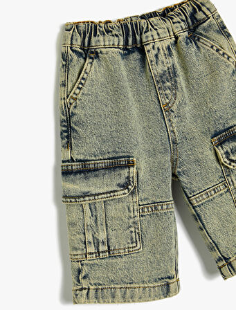 Kot Şort Kapaklı Cep Detaylı Pamuklu 