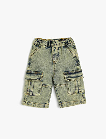 Kot Şort Kapaklı Cep Detaylı Pamuklu 