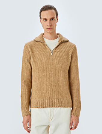 Yarım Fermuarlı Uzun Kollu Triko Kazak