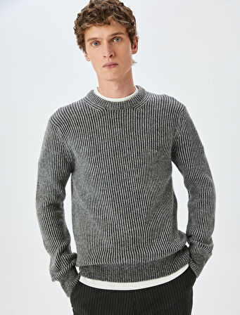 Çizgili Bisiklet Yaka Kışlık Triko Kazak