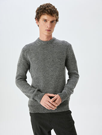 Çizgili Bisiklet Yaka Kışlık Triko Kazak