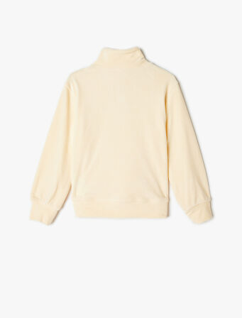 Kadife Sweatshirt Dik Yaka Yarım Fermuarlı Uzun Kollu 