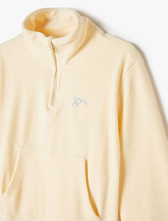 Kadife Sweatshirt Dik Yaka Yarım Fermuarlı Uzun Kollu 