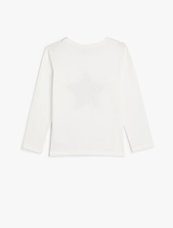 Yıldızlı Tişört Uzun Kollu Bisiklet Yaka Pamuklu