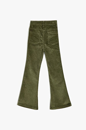 Koton Kız Çocuk Kadife Pantolon İspanyol Paça Yırtmaç Detaylı