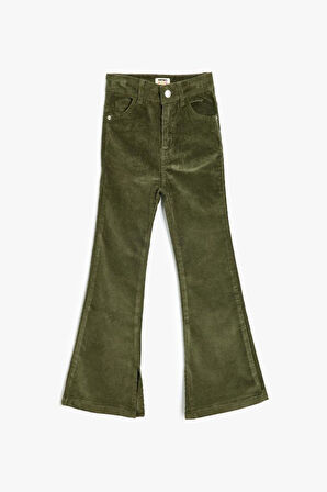 Koton Kız Çocuk Kadife Pantolon İspanyol Paça Yırtmaç Detaylı