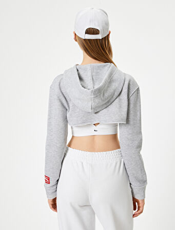 Crop Spor Sweatshirt Kapüşonlu Fermuarlı Rahat Kesim