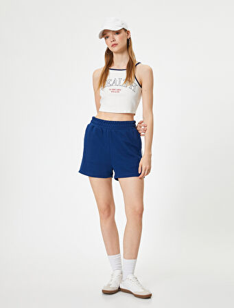 Crop Spor Atlet Slogan Baskılı Halter Yaka Askılı Slim Fit