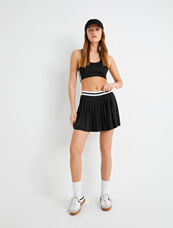 Tenis Eteği Şortlu Pileli Beli Kontrast Detaylı Lastikli Mini Boy