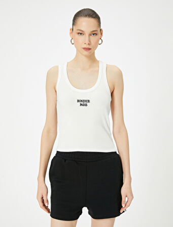 Fitilli Atlet İşleme Detaylı U Yaka Slim Fit Pamuklu
