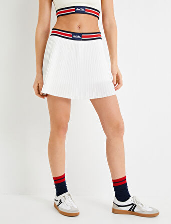 Tenis Eteği Şortlu Pileli Beli Kontrast Detaylı Lastikli Mini Boy