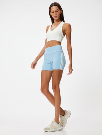 Spor Ekstra Kısa Tayt Yüksek Bel Yanları Çizgili Slim Fit