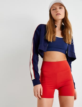 Spor Ekstra Biker Tayt Yüksek Bel Dokuma Slim Fit