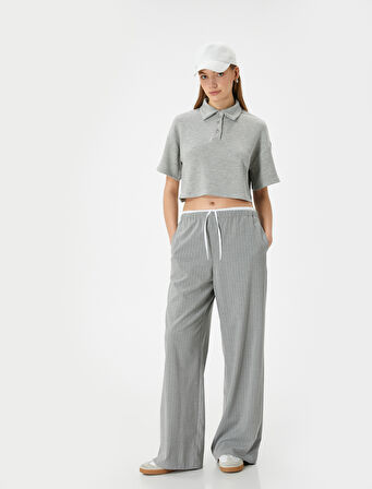 Polo Yaka Tişört Crop Kısa Kollu Düğmeli Viskon Karışımlı
