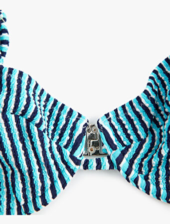 Çıkarılabilir Askılı Dokulu Çizgili Balenli Bikini Üstü