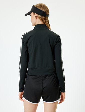 Fermuarlı Sweatshirt Baskılı Dik Yaka Biyeli Rahat Kalıp İnterlok
