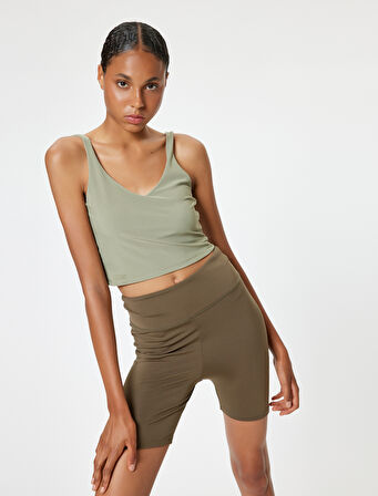 Sporcu Sütyeni V Yaka Kaplı Slim Fit