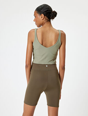Sporcu Sütyeni V Yaka Kaplı Slim Fit