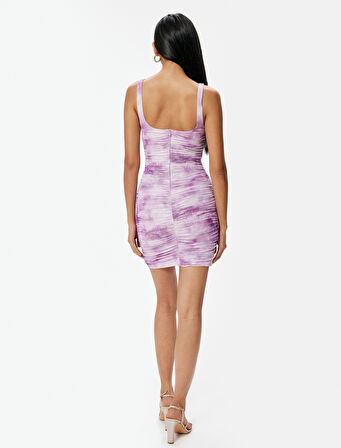 Mini Bodycon Elbise Drapeli Kalın Askılı Slim Fit Metalik Görünümlü