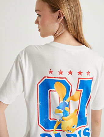 Tweety Tişört Lisanslı Arkası Baskılı Kısa Kollu Bisiklet Yaka Pamuklu