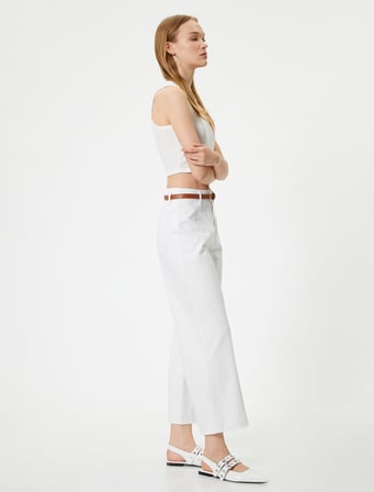 Geniş Paça Kemerli Kot Pantolon Yüksek Bel - Bianca Crop Jean