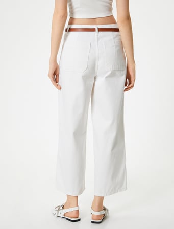 Geniş Paça Kemerli Kot Pantolon Yüksek Bel - Bianca Crop Jean