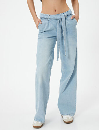 Geniş Paça Kot Pantolon Kuşak Detaylı - Bianca Wide Leg Jeans