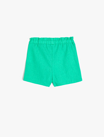 Keten Şort Cep Detaylı Beli Lastikli