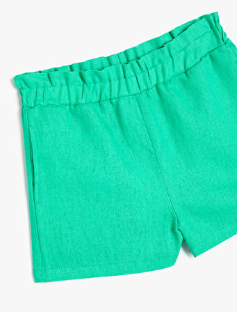 Keten Şort Cep Detaylı Beli Lastikli