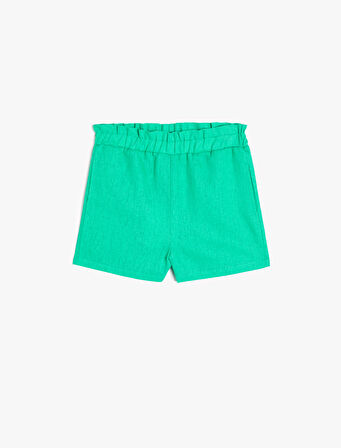 Keten Şort Cep Detaylı Beli Lastikli