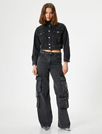 Kargo Kot Pantolon Düz Bol Paça Standart Bel - Eve Straight Jeans