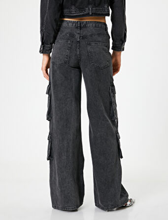 Kargo Kot Pantolon Düz Bol Paça Standart Bel - Eve Straight Jeans