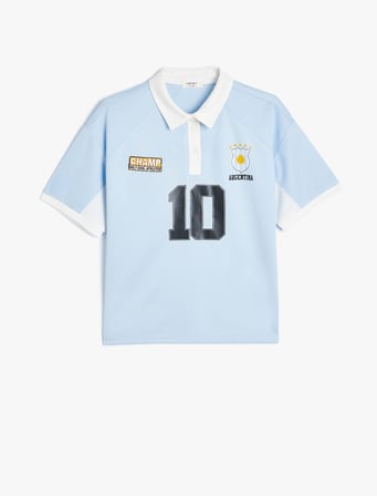 Oversize Tişört Polo Yaka Renk Bloklu Spor Baskılı Kısa Kollu 