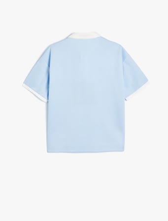 Oversize Tişört Polo Yaka Renk Bloklu Spor Baskılı Kısa Kollu 