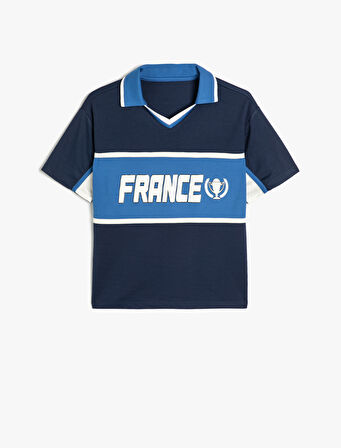 Oversize Polo Yaka Tişört Spor Temalı Kısa Kollu Baskılı 