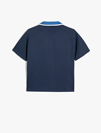 Oversize Polo Yaka Tişört Spor Temalı Kısa Kollu Baskılı 