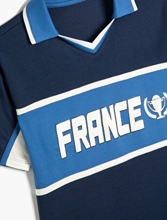 Oversize Polo Yaka Tişört Spor Temalı Kısa Kollu Baskılı 