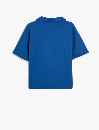 Oversize Tişört Polo Yaka Renk Bloklu Spor Baskılı Kısa Kollu 