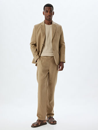 Keten Pantolon Slim Fit Chino Düğmeli Cep Detaylı