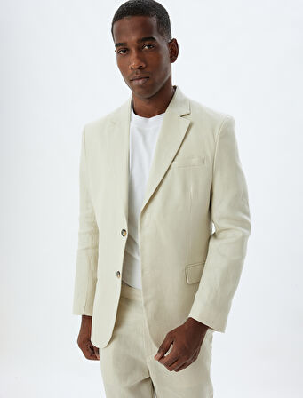 Keten Ceket Blazer Slim Fit Düğmeli Cep Detaylı
