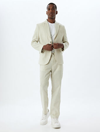 Keten Ceket Blazer Slim Fit Düğmeli Cep Detaylı