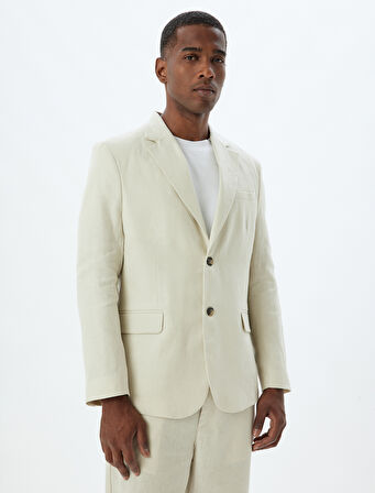Keten Ceket Blazer Slim Fit Düğmeli Cep Detaylı