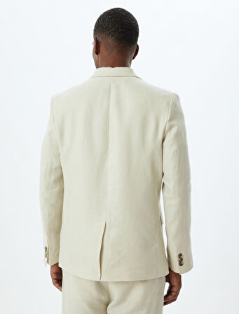 Keten Ceket Blazer Slim Fit Düğmeli Cep Detaylı