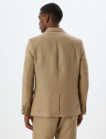 Keten Ceket Blazer Slim Fit Düğmeli Cep Detaylı