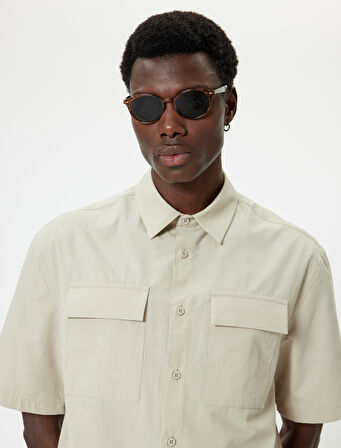 Kısa Kollu Gömlek Cep Detaylı Düğmeli Klasik Yaka