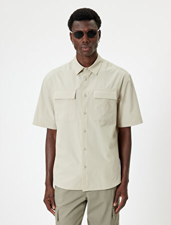 Kısa Kollu Gömlek Cep Detaylı Düğmeli Klasik Yaka